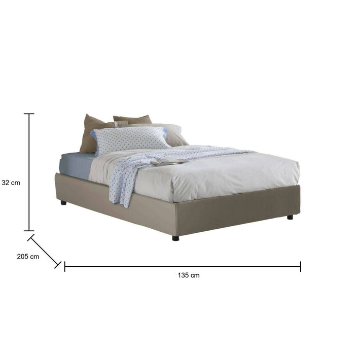 Letto piazza e mezza Arbo, Letto contenitore con rivestimento in ecopelle, Made in Italy, Apertura frontale, adatto per materasso cm 120x190, Tortora