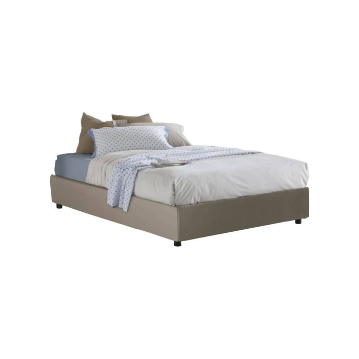 Letto piazza e mezza Arbo, Letto contenitore con rivestimento in ecopelle, Made in Italy, Apertura frontale, adatto per materasso cm 120x190, Tortora