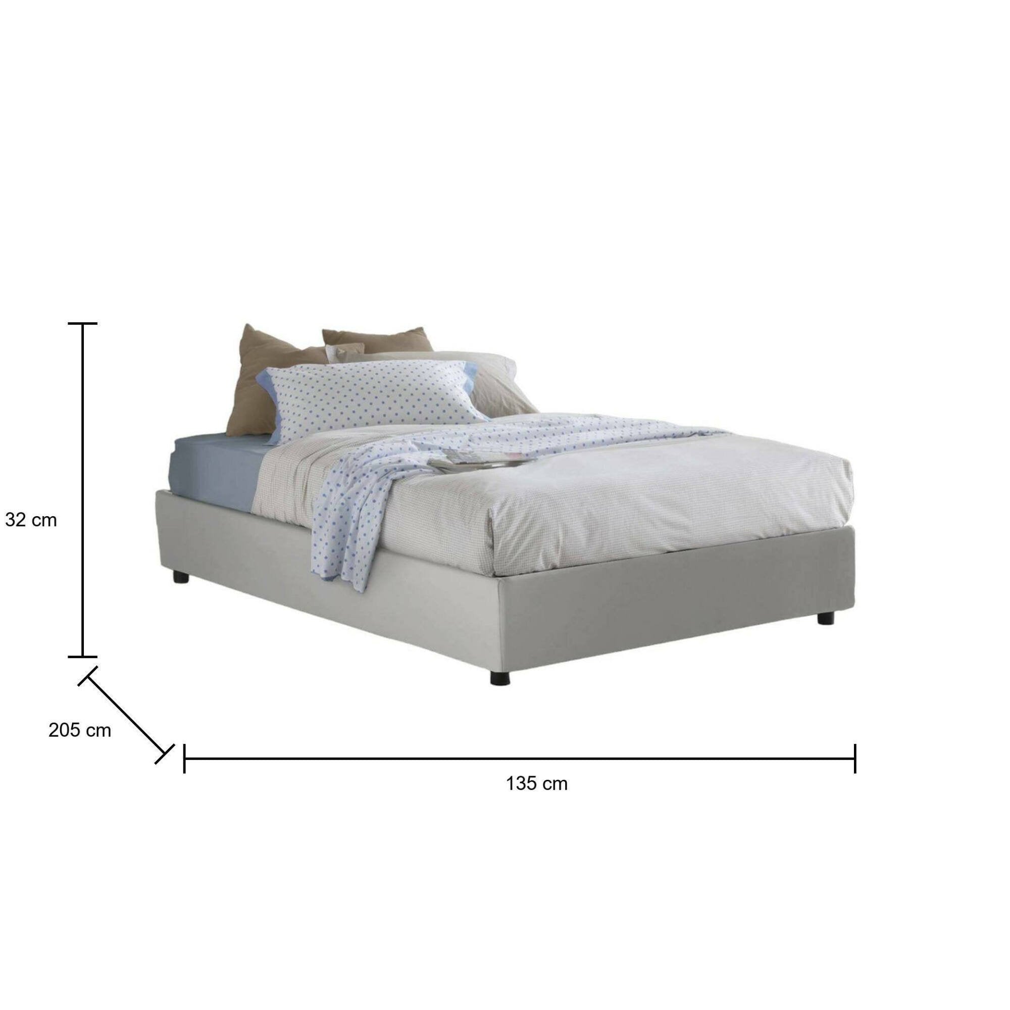 Letto piazza e mezza Alan, Letto contenitore con rivestimento in ecopelle, Made in Italy, Apertura laterale, adatto per materasso cm 120x190, Bianco