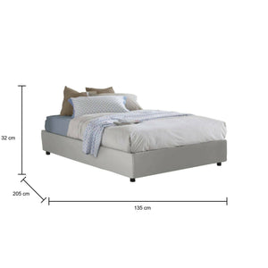 Letto piazza e mezza Alan, Letto contenitore con rivestimento in ecopelle, Made in Italy, Apertura laterale, adatto per materasso cm 120x190, Bianco