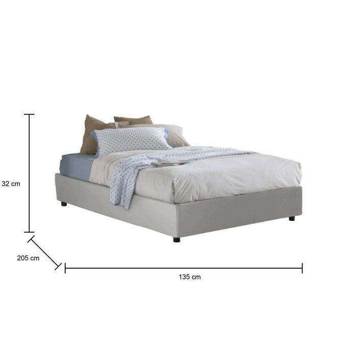 Letto piazza e mezza Alan, Letto contenitore con rivestimento in ecopelle, Made in Italy, Apertura laterale, adatto per materasso cm 120x190, Bianco