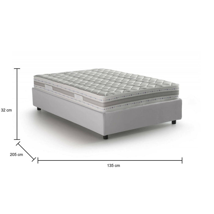 Letto piazza e mezza Atar, Letto contenitore con rivestimento in ecopelle, Made in Italy, Apertura laterale, con materasso cm 120x190 incluso, Bianco