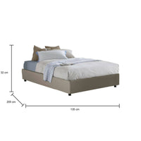 Letto piazza e mezza Alan, Letto contenitore con rivestimento in ecopelle, Made in Italy, Apertura laterale, adatto per materasso cm 120x190, Tortora