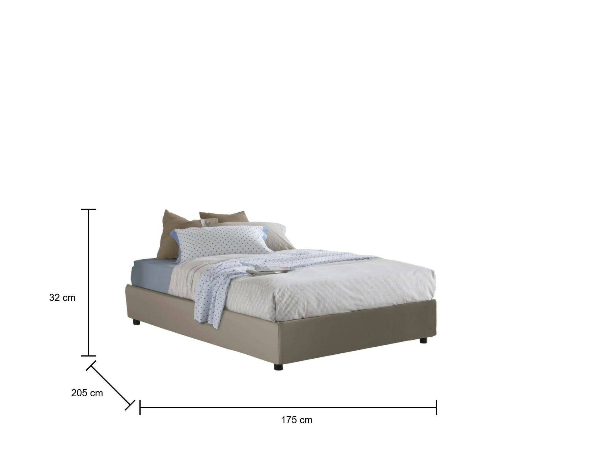 Letto matrimoniale Abul, Letto contenitore con rivestimento in ecopelle, Made in Italy, Apertura frontale, adatto per materasso cm 160x190, Tortora