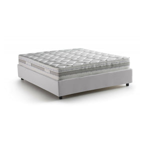 Letto matrimoniale Aluin, Letto contenitore con rivestimento in ecopelle, Made in Italy, Apertura frontale, con materasso cm 160x200 incluso, Bianco