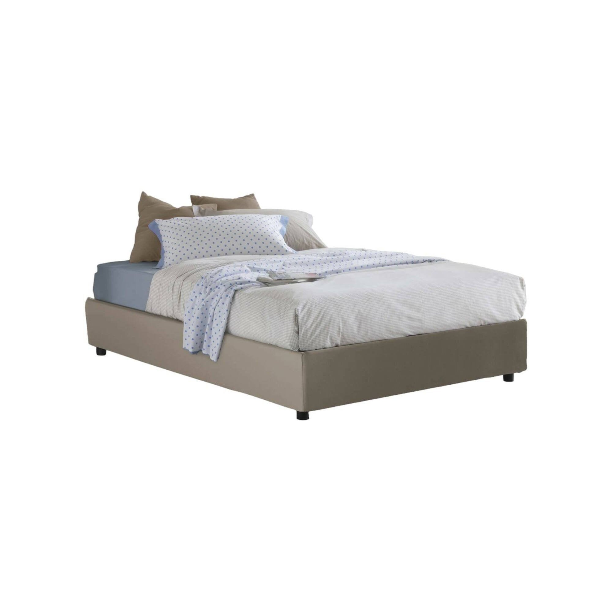 Letto matrimoniale Abbas, Letto contenitore con rivestimento in ecopelle, Made in Italy, Apertura frontale, adatto per materasso cm 160x200, Tortora