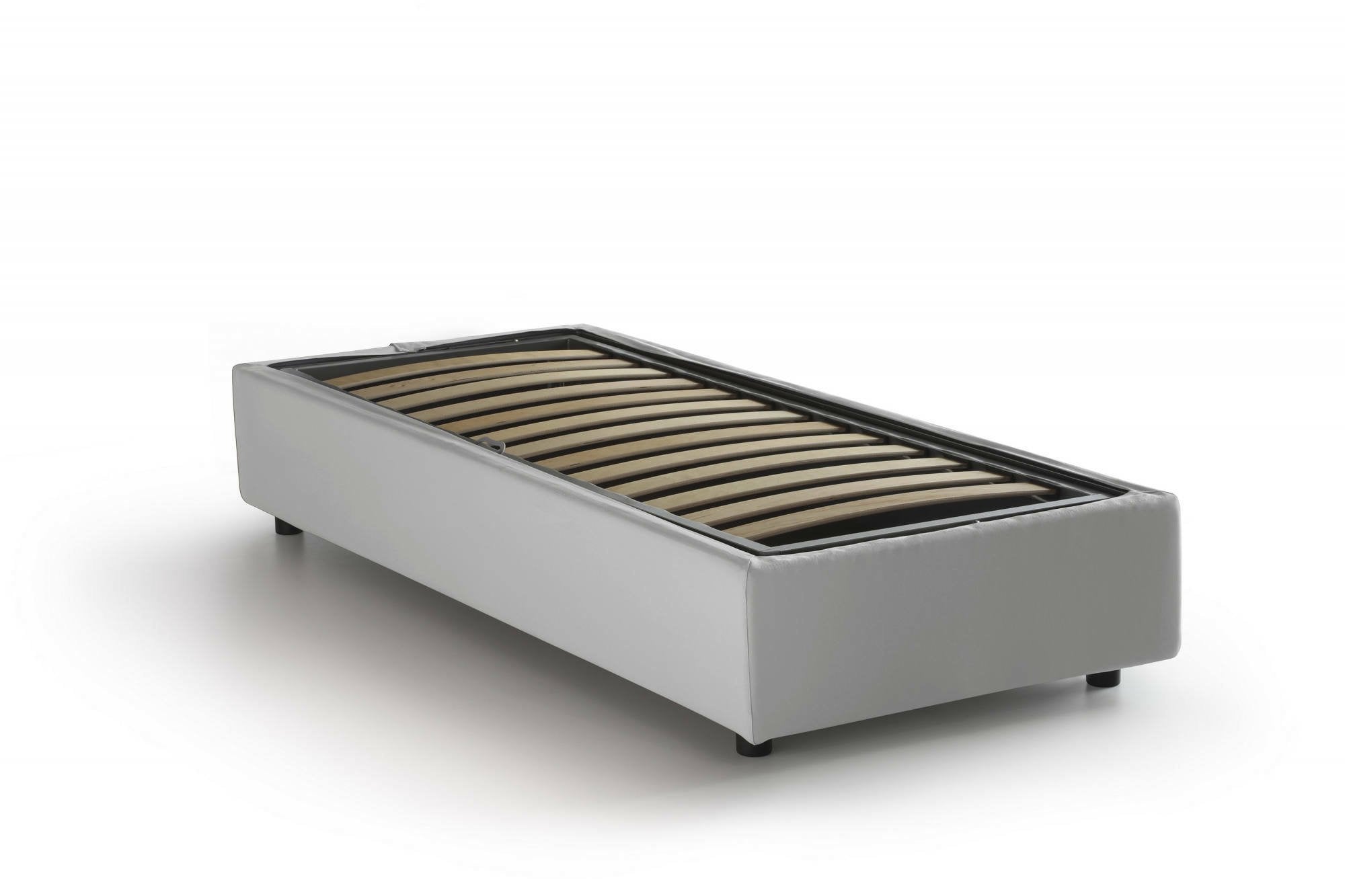 Letto singolo Alarita, Letto contenitore con rivestimento in ecopelle, Made in Italy, Apertura frontale, adatto per materasso cm 80x190, Bianco