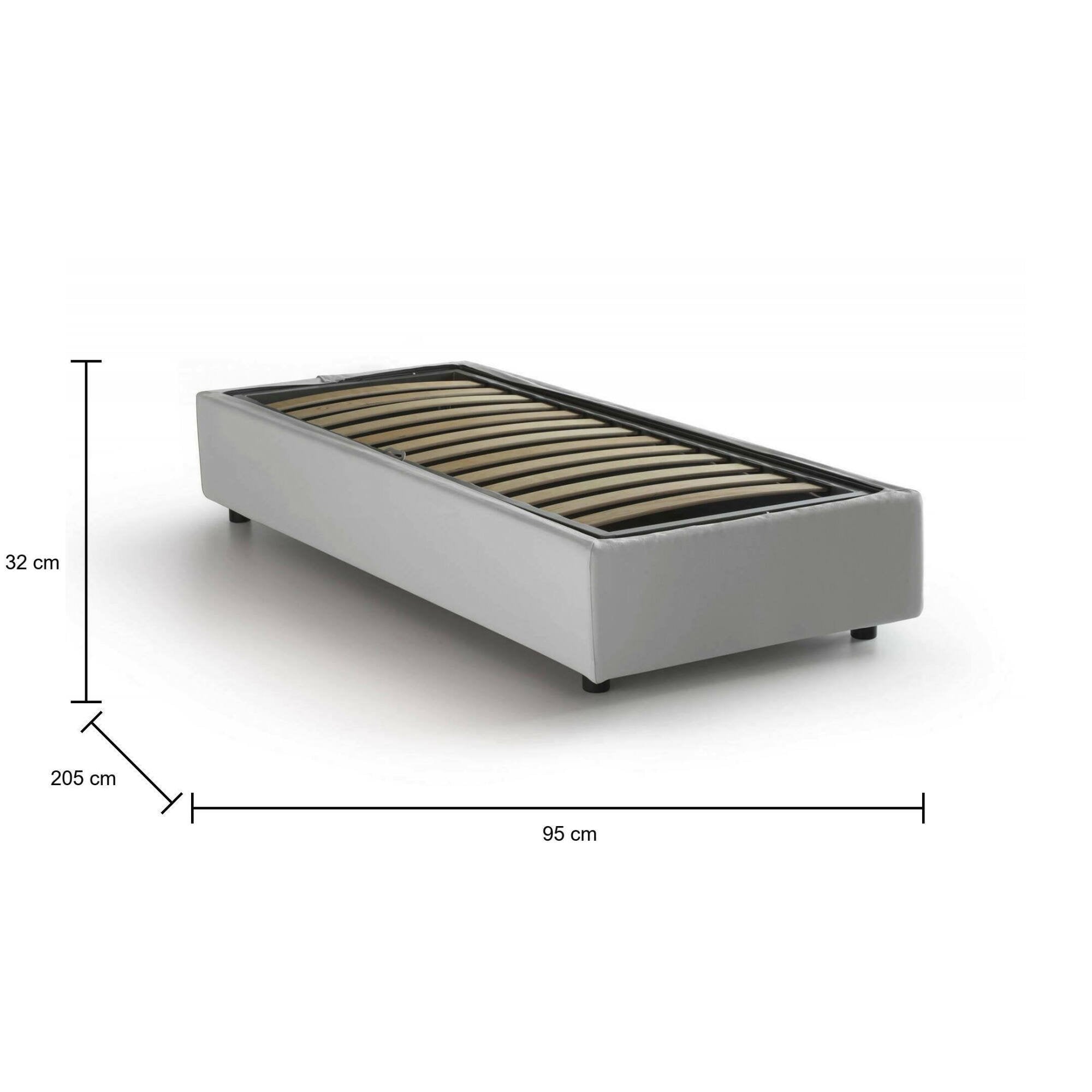 Letto singolo Alarita, Letto contenitore con rivestimento in ecopelle, Made in Italy, Apertura frontale, adatto per materasso cm 80x190, Bianco