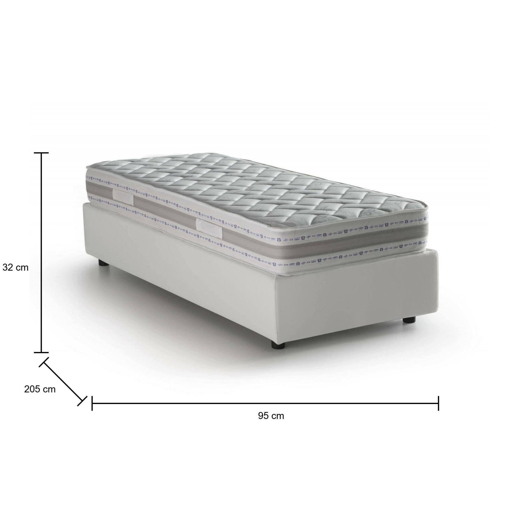 Letto singolo Andry, Letto contenitore con rivestimento in ecopelle, Made in Italy, Apertura frontale, con materasso cm 80x190 incluso, Bianco