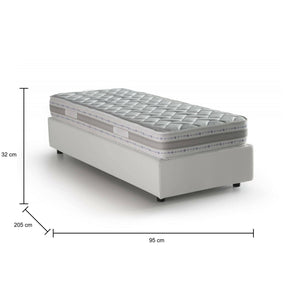 Letto singolo Andry, Letto contenitore con rivestimento in ecopelle, Made in Italy, Apertura frontale, con materasso cm 80x190 incluso, Bianco