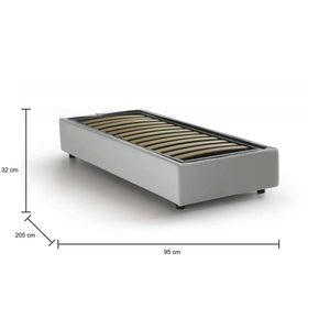 Letto singolo Andros, Letto contenitore con rivestimento in ecopelle, Made in Italy, Apertura laterale, adatto per materasso cm 80x190, Bianco
