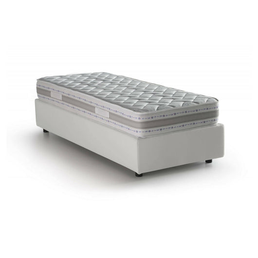 Letto singolo Ermanna, Letto contenitore con rivestimento in ecopelle, Made in Italy, Apertura laterale, con materasso cm 80x190 incluso, Bianco
