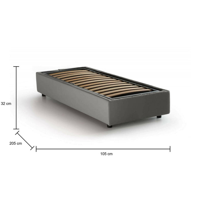 Letto singolo Acrostico, Letto contenitore con rivestimento in tessuto, Made in Italy, Apertura frontale, adatto per materasso cm 90x190, Grigio