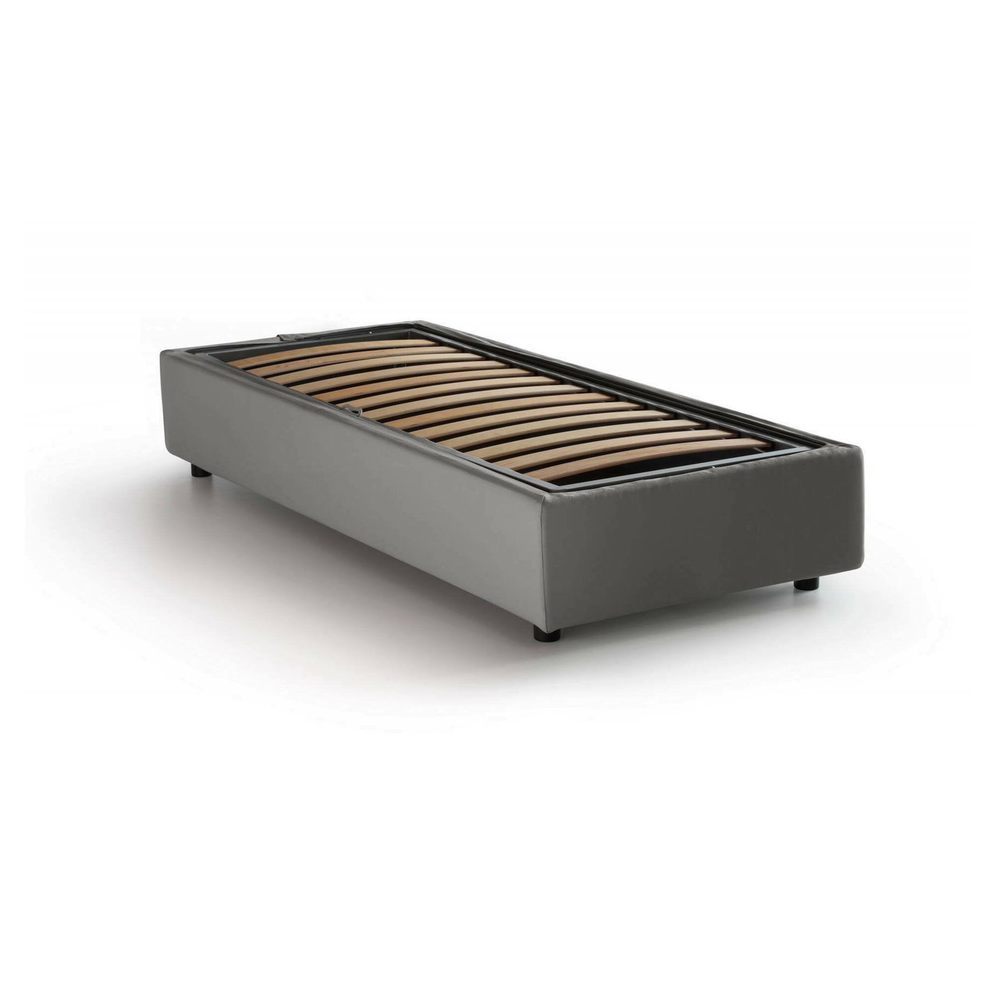 Letto singolo Acrostico, Letto contenitore con rivestimento in tessuto, Made in Italy, Apertura frontale, adatto per materasso cm 90x190, Grigio
