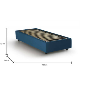 Letto singolo Acrostico, Letto contenitore con rivestimento in tessuto, Made in Italy, Apertura frontale, adatto per materasso cm 90x190, Blu