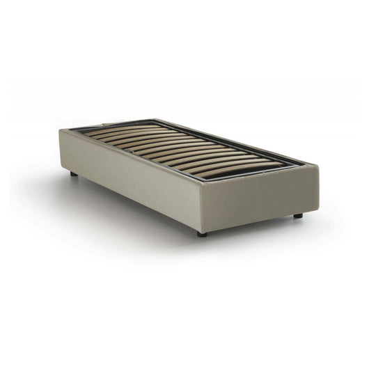 Letto singolo Acetico, Letto contenitore con rivestimento in tessuto, Made in Italy, Apertura frontale, adatto per materasso cm 90x200, Beige