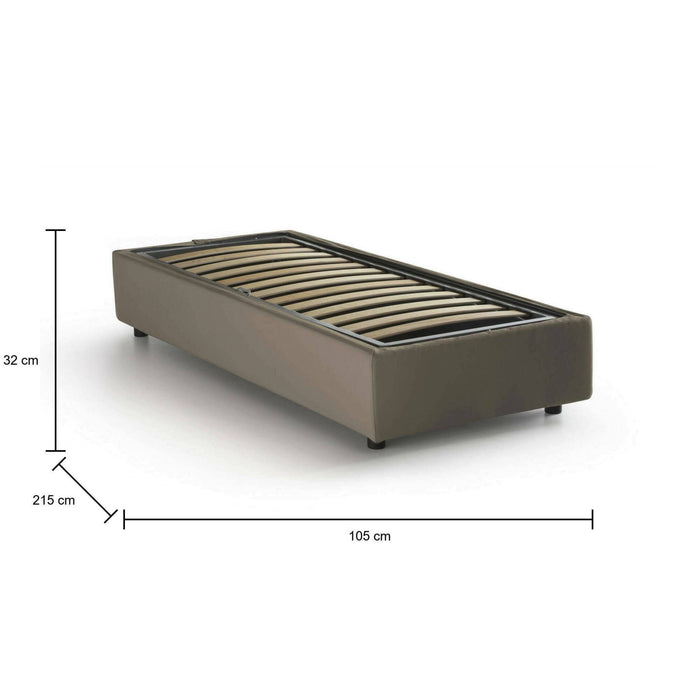 Letto singolo Acetico, Letto contenitore con rivestimento in tessuto, Made in Italy, Apertura frontale, adatto per materasso cm 90x200, Tortora