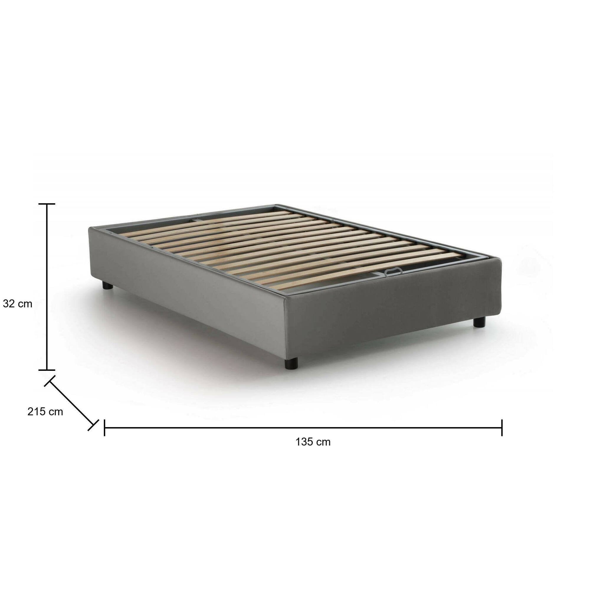 Letto piazza e mezza Andla, Letto contenitore con rivestimento in tessuto, Made in Italy, Apertura frontale, adatto per materasso cm 120x200, Grigio