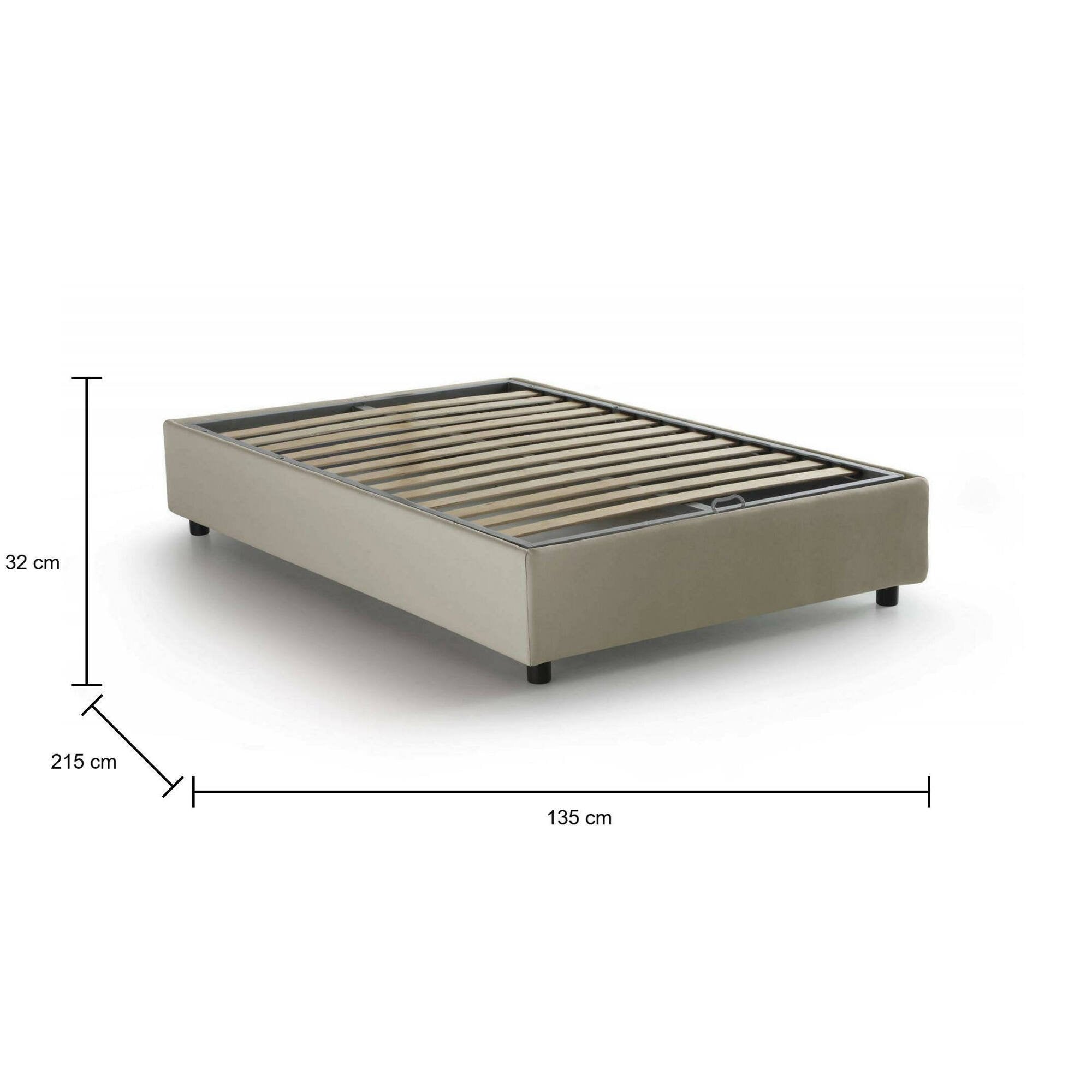 Letto piazza e mezza Andla, Letto contenitore con rivestimento in tessuto, Made in Italy, Apertura frontale, adatto per materasso cm 120x200, Beige