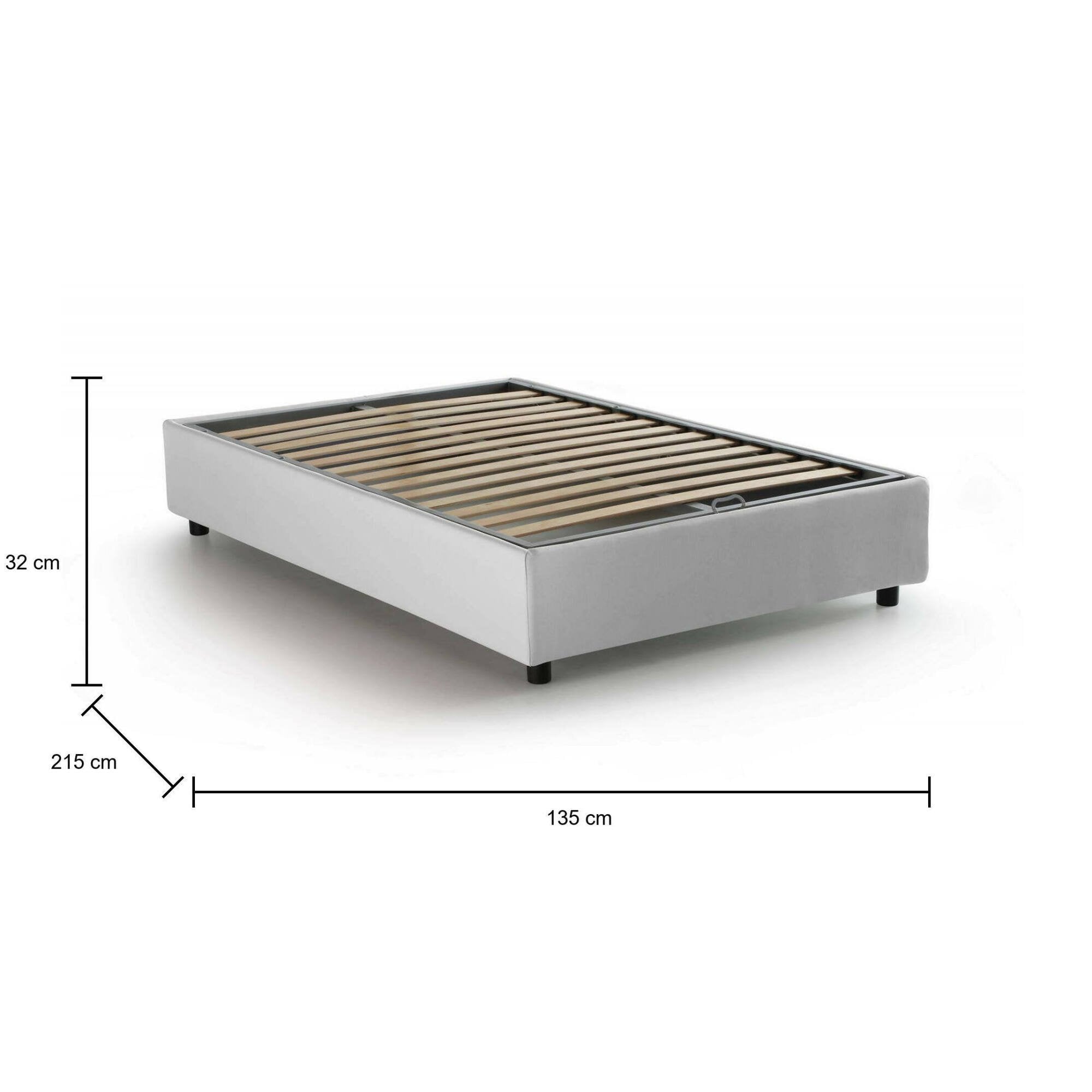 Letto piazza e mezza Andla, Letto contenitore con rivestimento in tessuto, Made in Italy, Apertura frontale, adatto per materasso cm 120x200, Bianco