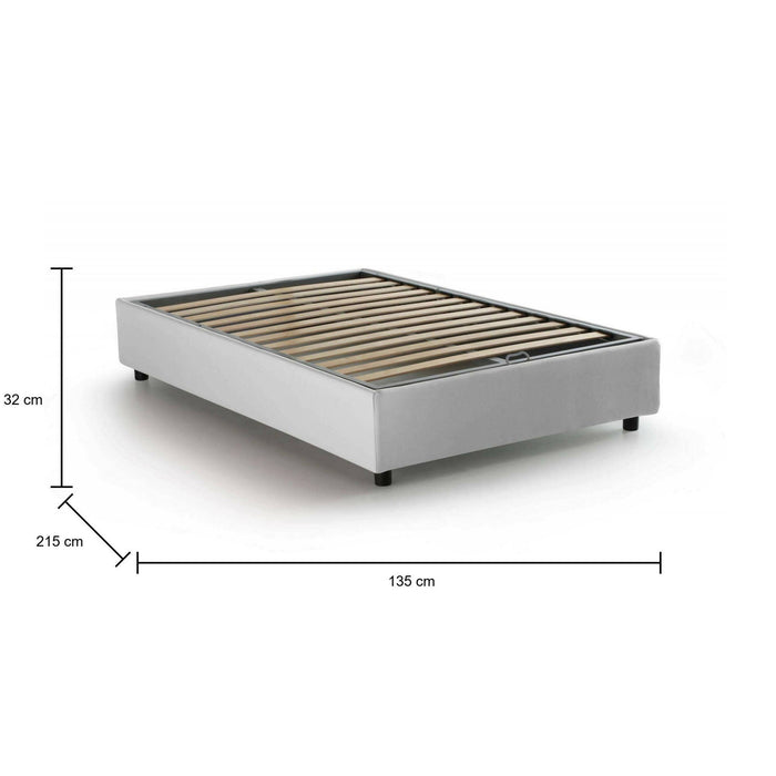 Letto piazza e mezza Andla, Letto contenitore con rivestimento in tessuto, Made in Italy, Apertura frontale, adatto per materasso cm 120x200, Bianco