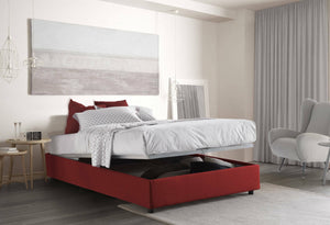 Letto piazza e mezza Andla, Letto contenitore con rivestimento in tessuto, Made in Italy, Apertura frontale, adatto per materasso cm 120x200, Rosso