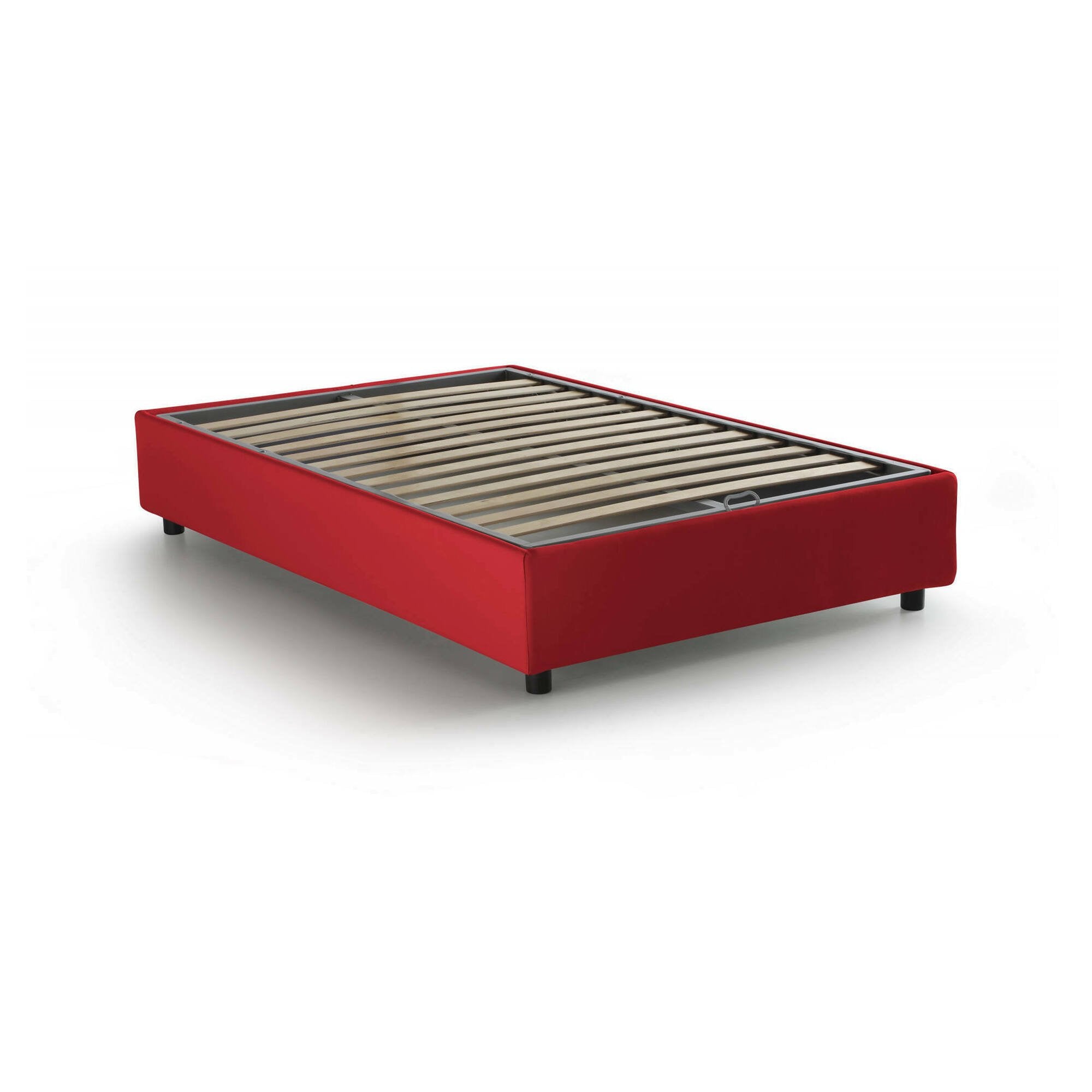 Letto piazza e mezza Andla, Letto contenitore con rivestimento in tessuto, Made in Italy, Apertura frontale, adatto per materasso cm 120x200, Rosso
