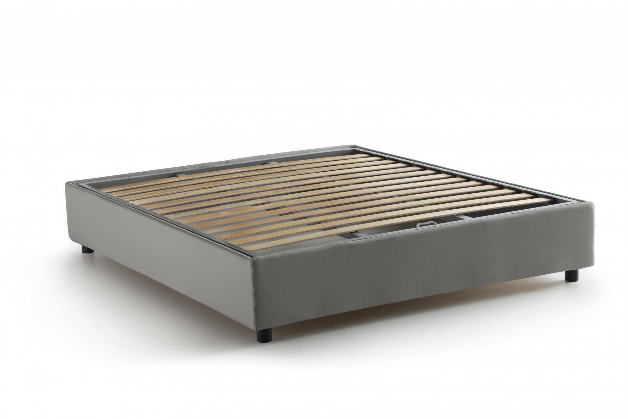 Letto matrimoniale Attilino, Letto contenitore con rivestimento in tessuto, Made in Italy, Apertura frontale, adatto per materasso cm 140x190, Grigio