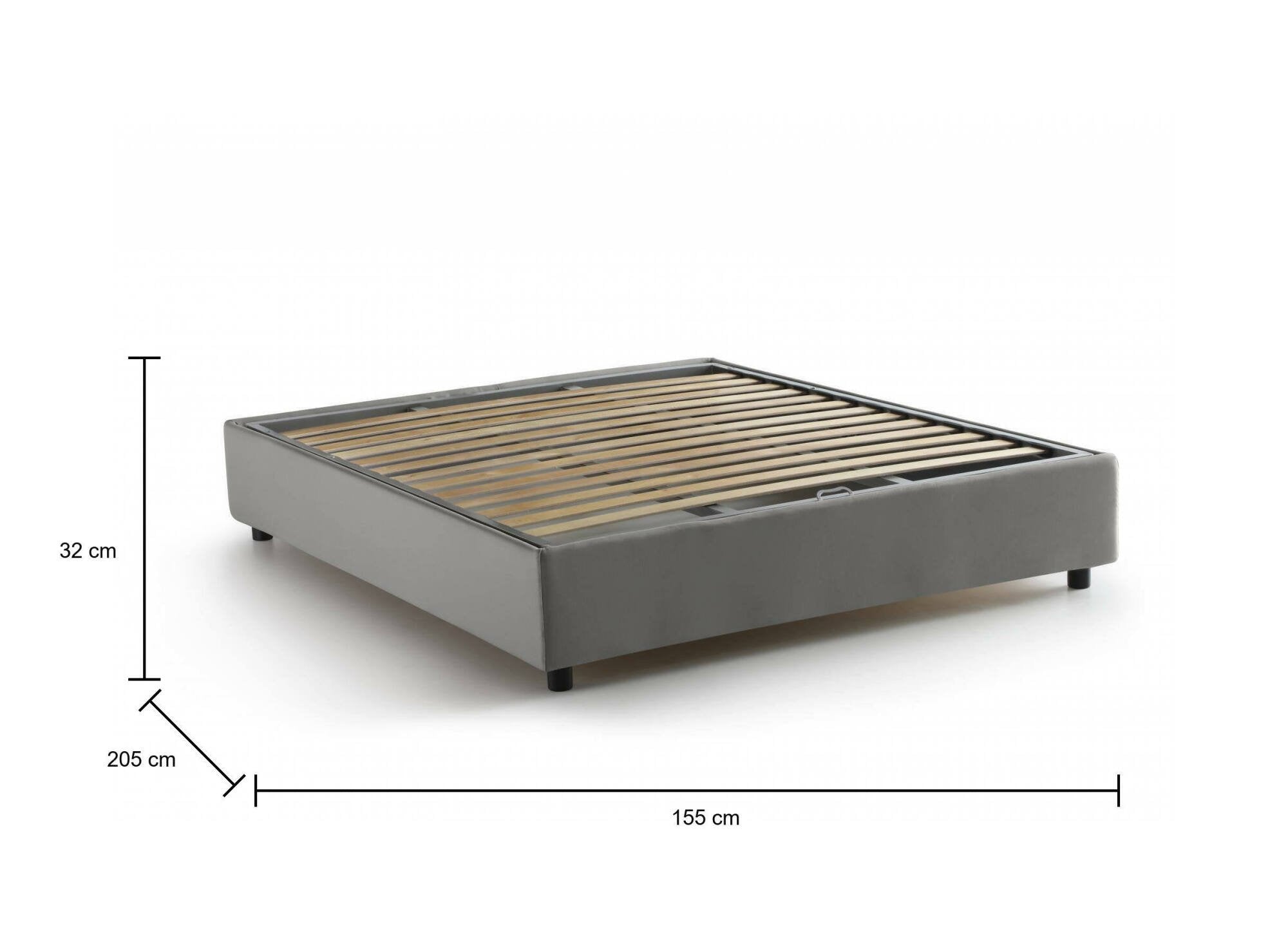 Letto matrimoniale Attilino, Letto contenitore con rivestimento in tessuto, Made in Italy, Apertura frontale, adatto per materasso cm 140x190, Grigio