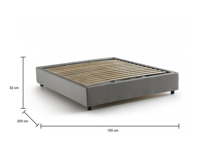Letto matrimoniale Attilino, Letto contenitore con rivestimento in tessuto, Made in Italy, Apertura frontale, adatto per materasso cm 140x190, Grigio