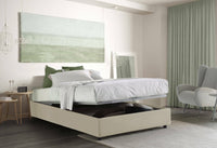 Letto matrimoniale Attilino, Letto contenitore con rivestimento in tessuto, Made in Italy, Apertura frontale, adatto per materasso cm 140x190, Beige