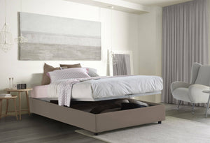 Letto matrimoniale Attilino, Letto contenitore con rivestimento in tessuto, Made in Italy, Apertura frontale, adatto per materasso cm 140x190, Tortora