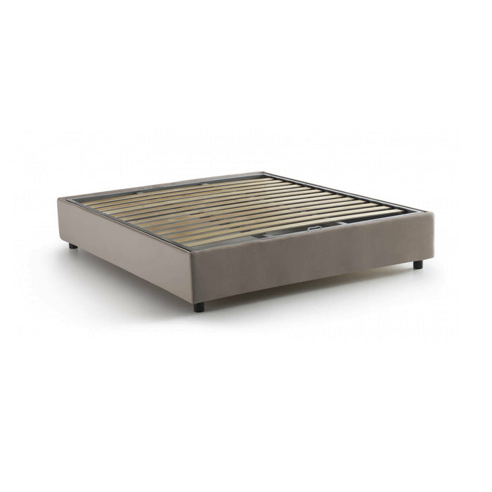 Letto matrimoniale Attilino, Letto contenitore con rivestimento in tessuto, Made in Italy, Apertura frontale, adatto per materasso cm 140x190, Tortora