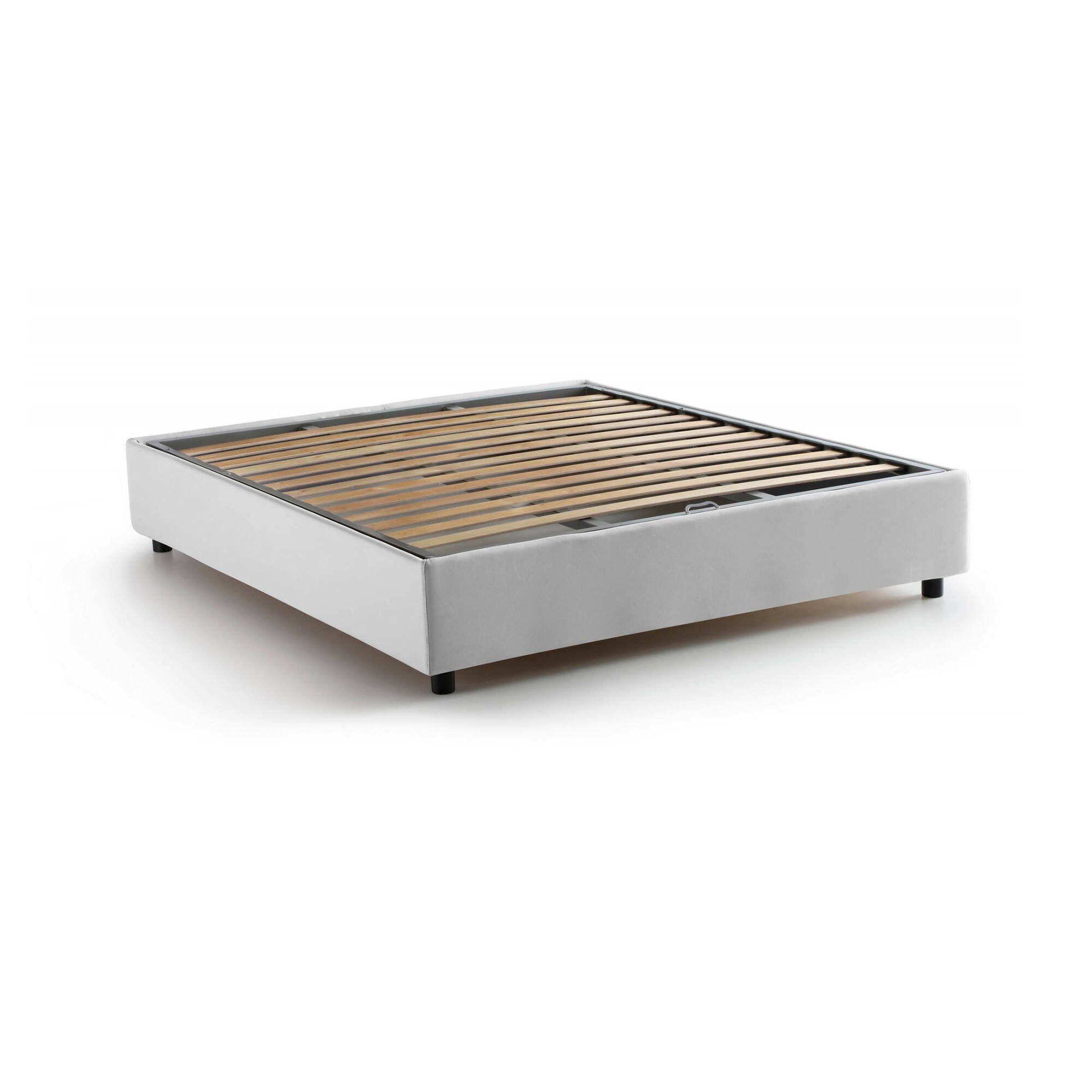Letto matrimoniale Attilino, Letto contenitore con rivestimento in tessuto, Made in Italy, Apertura frontale, adatto per materasso cm 140x190, Bianco