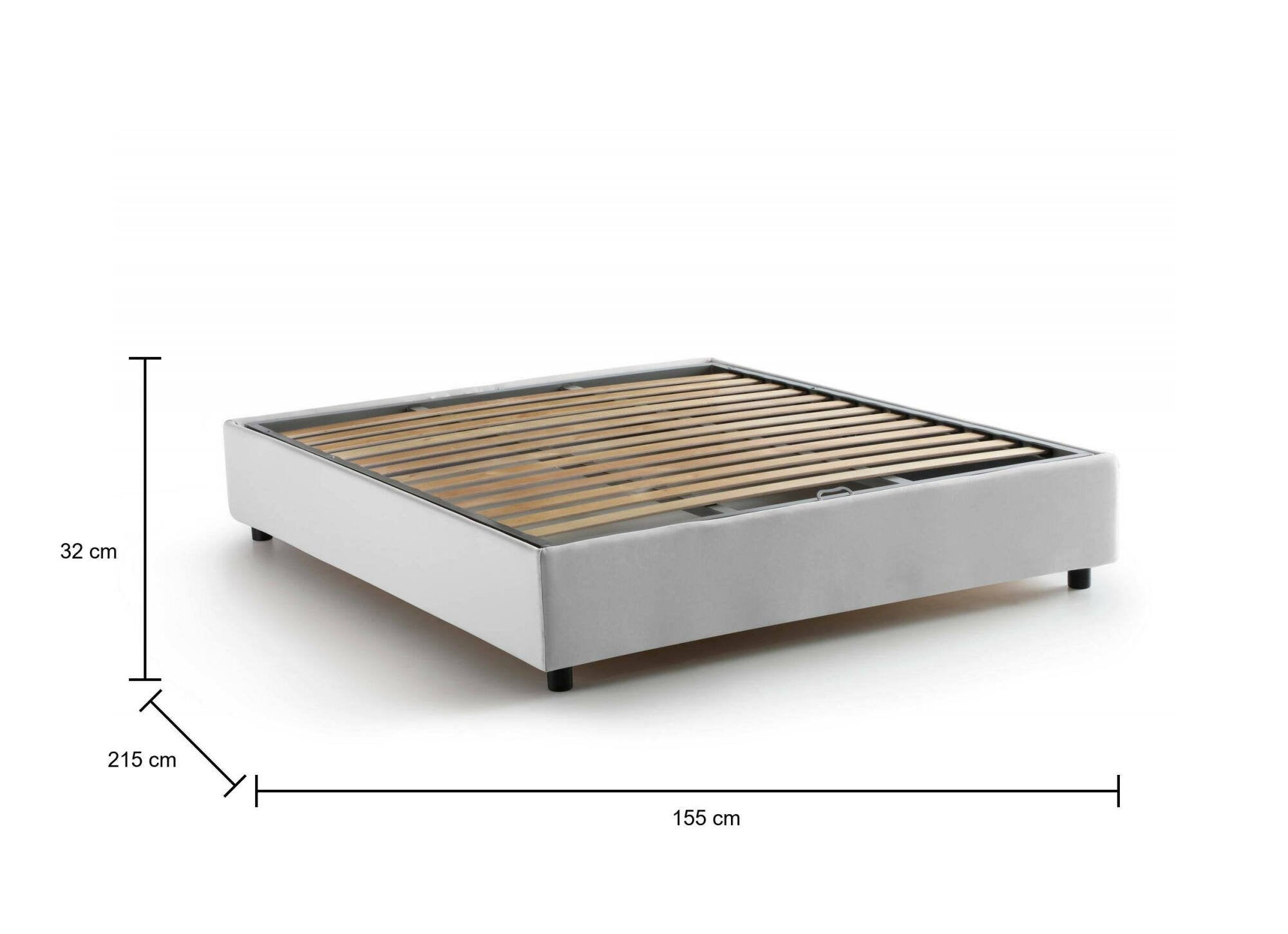 Letto matrimoniale Arvic, Letto contenitore con rivestimento in tessuto, Made in Italy, Apertura frontale, adatto per materasso cm 140x200, Bianco