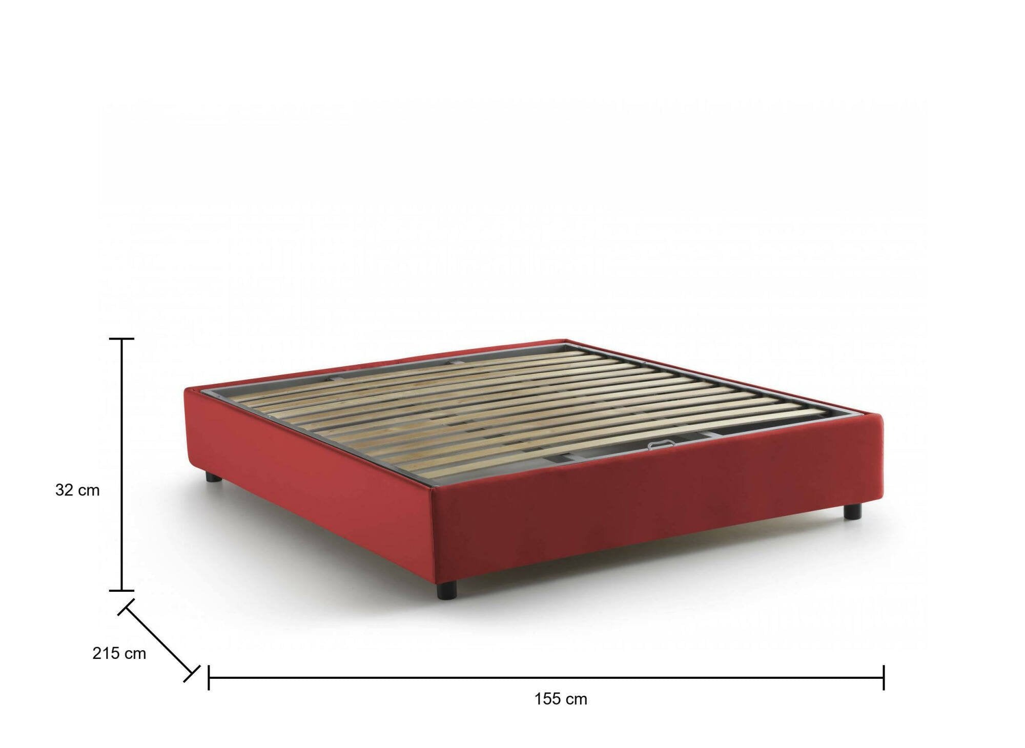 Letto matrimoniale Arvic, Letto contenitore con rivestimento in tessuto, Made in Italy, Apertura frontale, adatto per materasso cm 140x200, Rosso