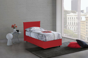 Letto singolo Shana, Letto contenitore con rivestimento in tessuto, Made in Italy, Apertura frontale, adatto per materasso cm 80x200, Rosso