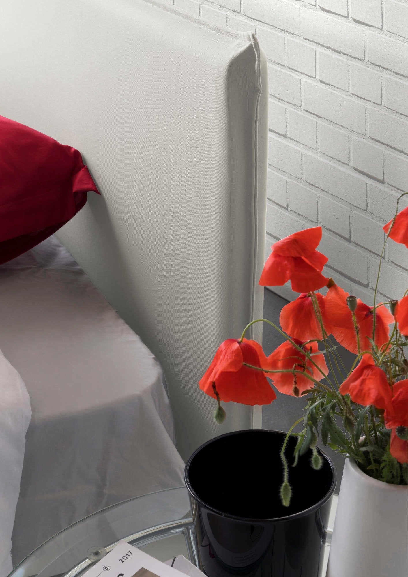 Letto singolo Ajan, Letto contenitore con rivestimento in tessuto, Made in Italy, Apertura frontale, adatto per materasso cm 90x190, Bianco