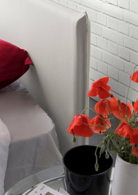 Letto singolo Ajan, Letto contenitore con rivestimento in tessuto, Made in Italy, Apertura frontale, adatto per materasso cm 90x190, Bianco