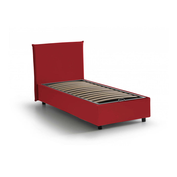 Letto singolo Ajan, Letto contenitore con rivestimento in tessuto, Made in Italy, Apertura frontale, adatto per materasso cm 90x190, Rosso