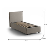 Letto singolo Ajan, Letto contenitore con rivestimento in tessuto, Made in Italy, Apertura frontale, adatto per materasso cm 90x190, Tortora