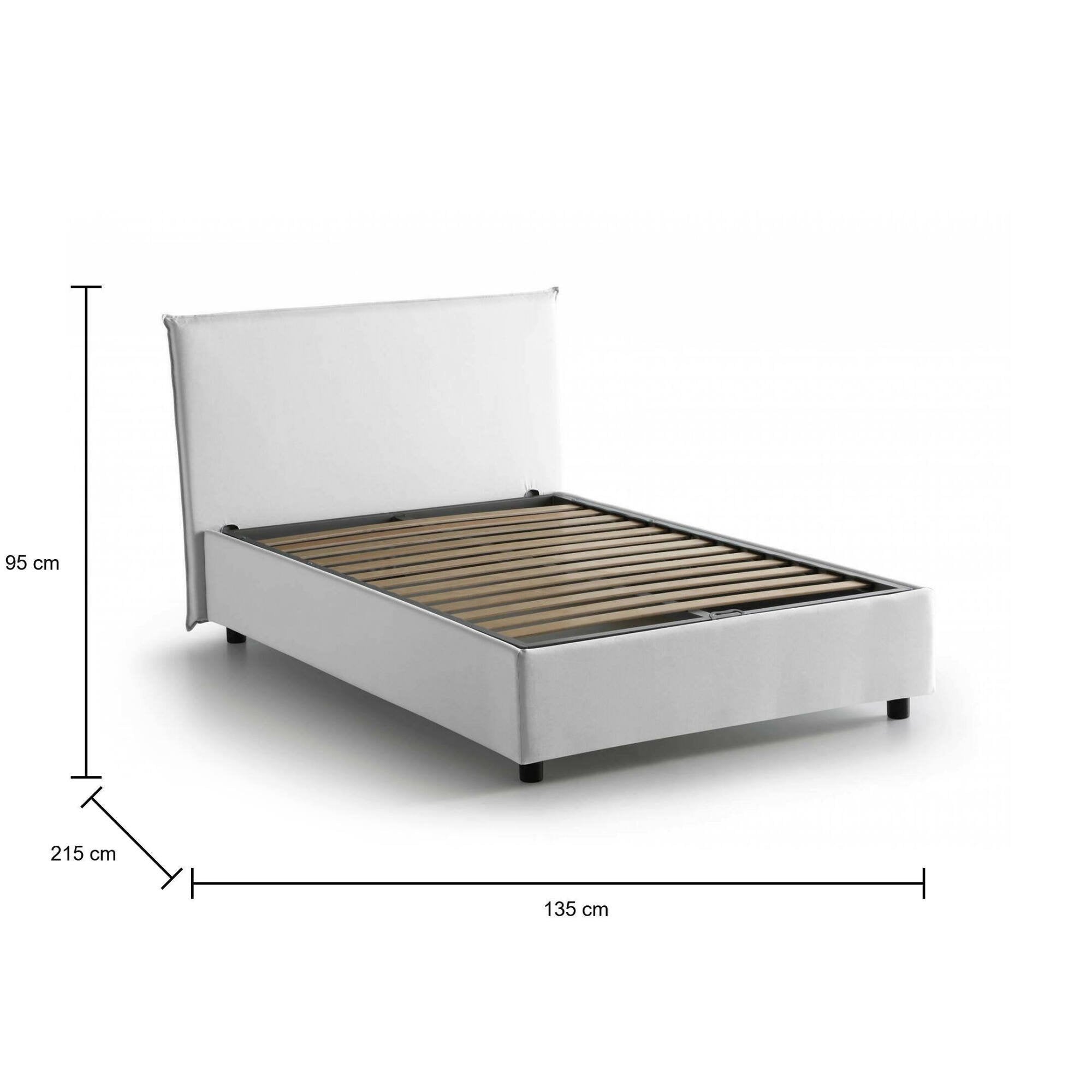 Letto piazza e mezza Anissa, Letto contenitore con rivestimento in tessuto, Made in Italy, Apertura frontale, adatto per materasso cm 120x200, Bianco