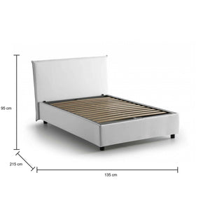 Letto piazza e mezza Anissa, Letto contenitore con rivestimento in tessuto, Made in Italy, Apertura frontale, adatto per materasso cm 120x200, Bianco