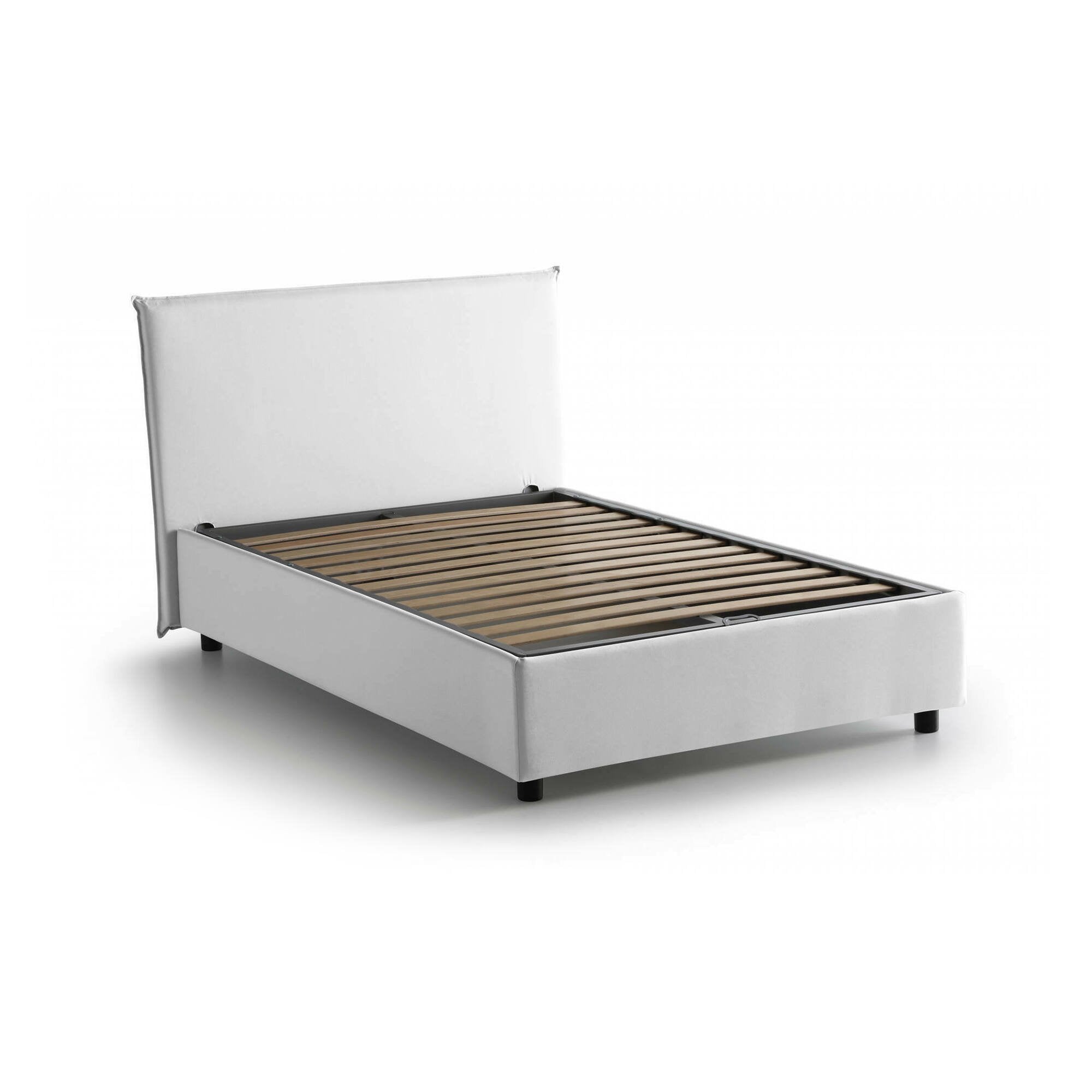 Letto piazza e mezza Anissa, Letto contenitore con rivestimento in tessuto, Made in Italy, Apertura frontale, adatto per materasso cm 120x200, Bianco