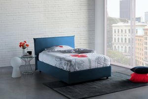 Letto piazza e mezza Anissa, Letto contenitore con rivestimento in tessuto, Made in Italy, Apertura frontale, adatto per materasso cm 120x200, Blu