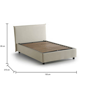 Letto piazza e mezza Anissa, Letto contenitore con rivestimento in tessuto, Made in Italy, Apertura frontale, adatto per materasso cm 120x200, Beige