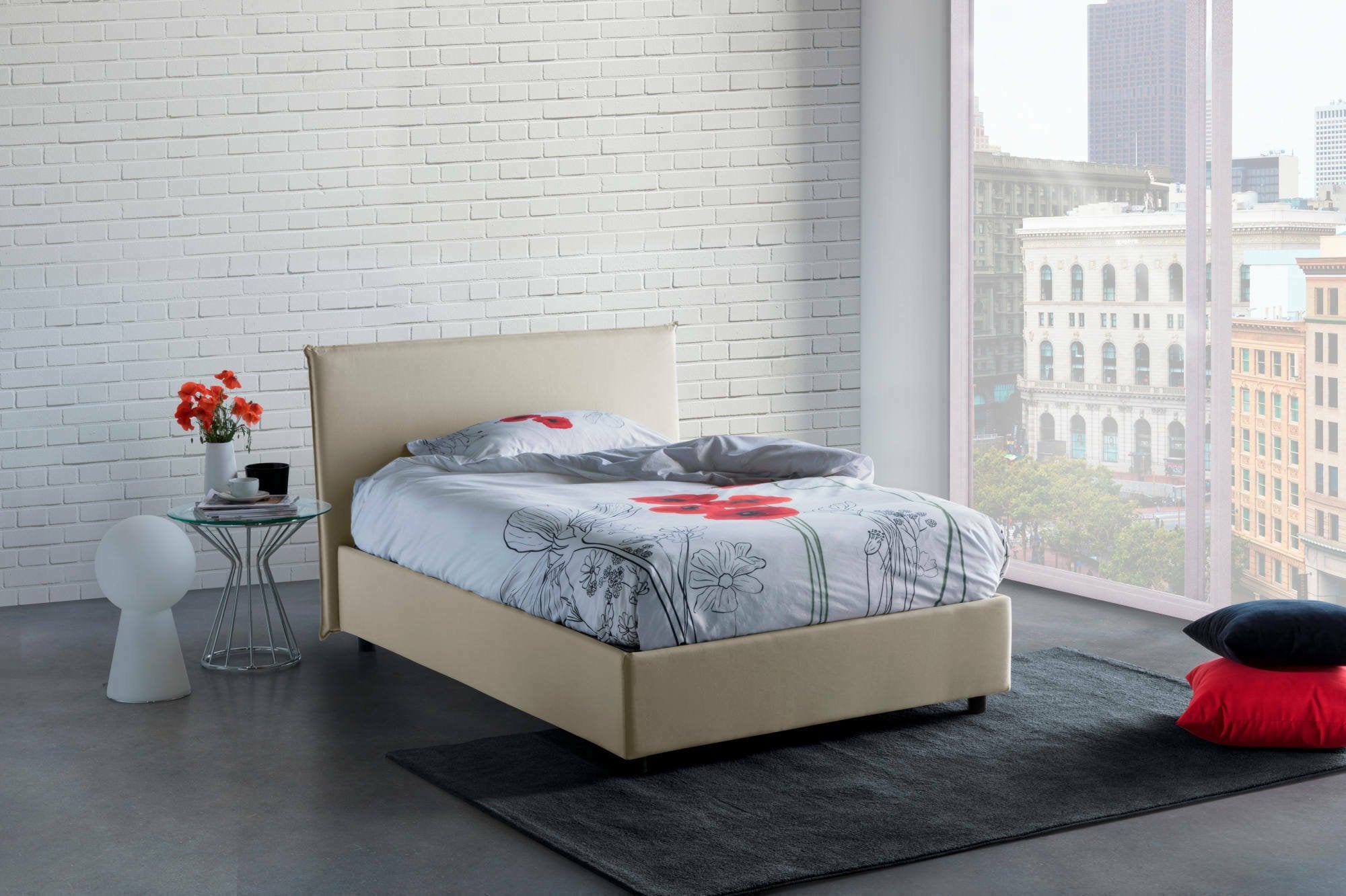 Anissa, Letto Piazza e Mezza Sfoderabile Made in Italy, Beige