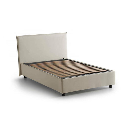 Letto piazza e mezza Anissa, Letto contenitore con rivestimento in tessuto, Made in Italy, Apertura frontale, adatto per materasso cm 120x200, Beige