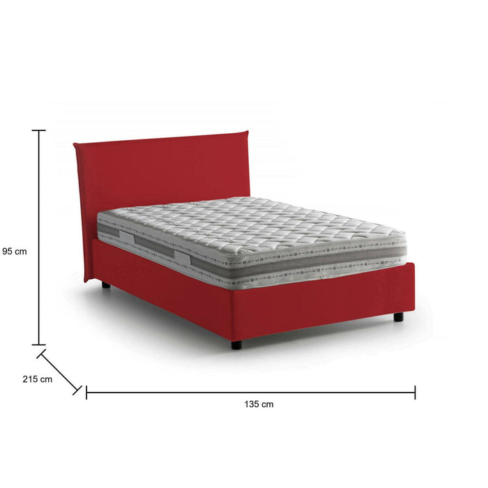 Letto piazza e mezza Anissa, Letto contenitore con rivestimento in tessuto, Made in Italy, Apertura frontale, adatto per materasso cm 120x200, Rosso