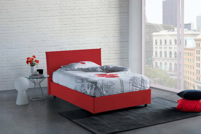 Letto piazza e mezza Anissa, Letto contenitore con rivestimento in tessuto, Made in Italy, Apertura frontale, adatto per materasso cm 120x200, Rosso